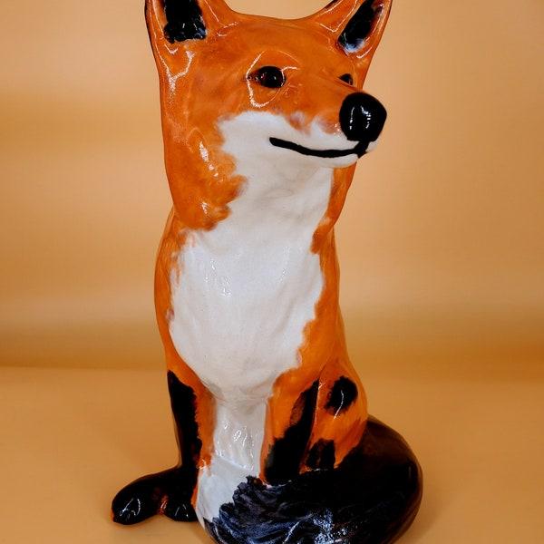 Little Fox Statue Ornaments Handmade Cast Clay Ceramic Bisque Art Crafts