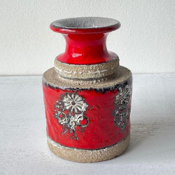 Glossy Red Glaze And Botanical Pattern Made Of Raw Clay Vintage Red Craft Pottery Art Ceramics