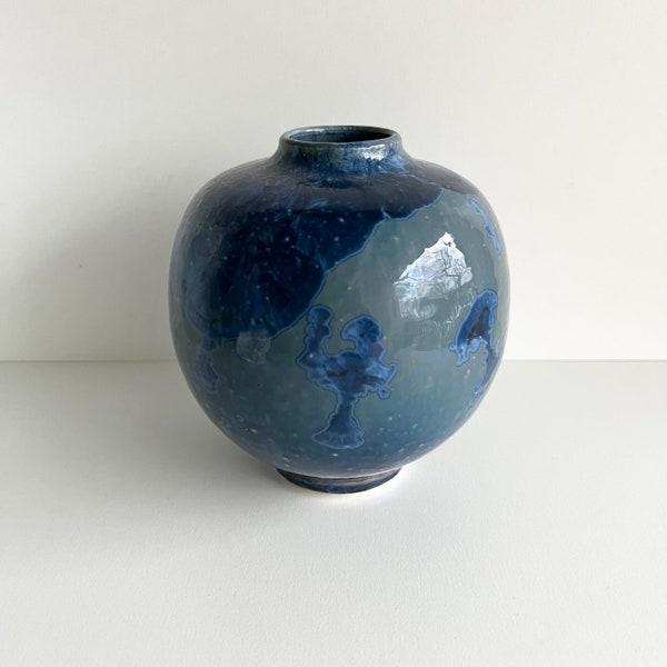 Blue Pottery Weed Vase, Crystalline Glaze,Studio Pottery