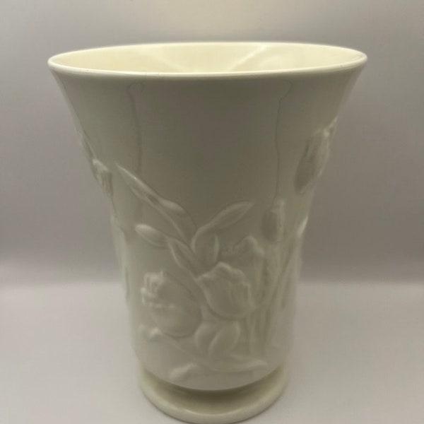 Vintage Art Deco Handmade Ceramic Matte White Tulip Vase