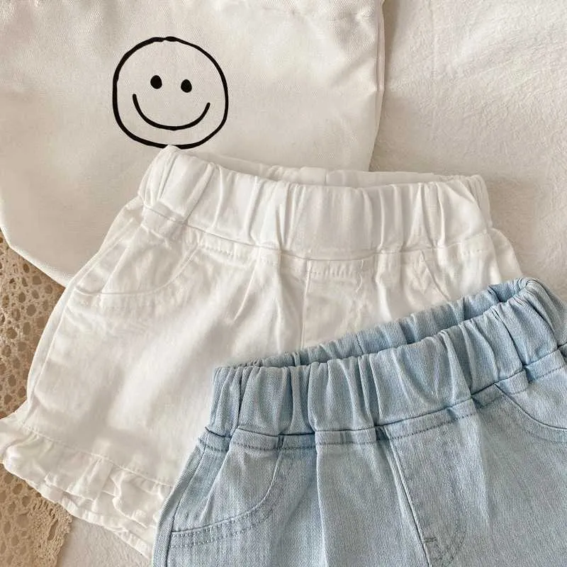 Clothing Children's New Summer Girls Ruffle Shorts Solid Color Briefs Denim Children's Clothing Teenagers Girls Jeans