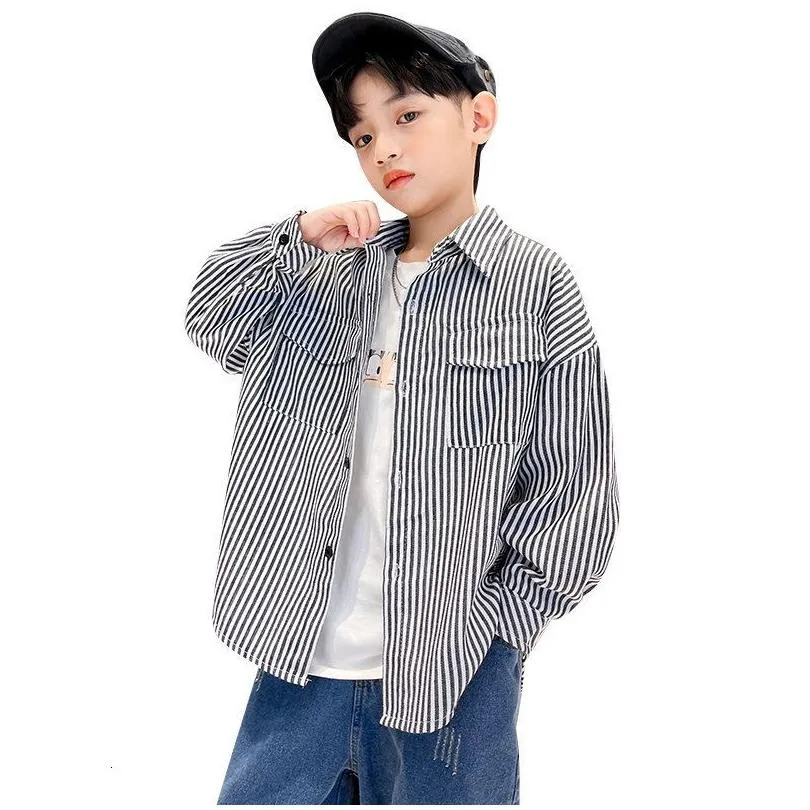 Kids Shirts Childrens Wear Boys Shirt Long Sleeve Spring Autumn Clothes Teenage Casual Vertical Striped