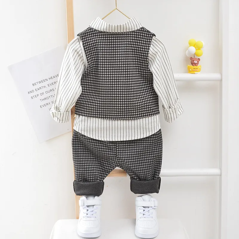 Clothing Sets Children Kids Gentleman Suit Birthday Wedding Party Elegant Set Baby Boy Casual Wear Striped Shirt Vest Pants Costume