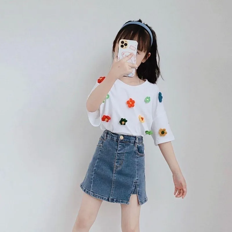 Skirt Children's Denim Skirt Girls High Waist A-Line Skirt Outerwear Children And Teenagers Slit Denim Skirt Set