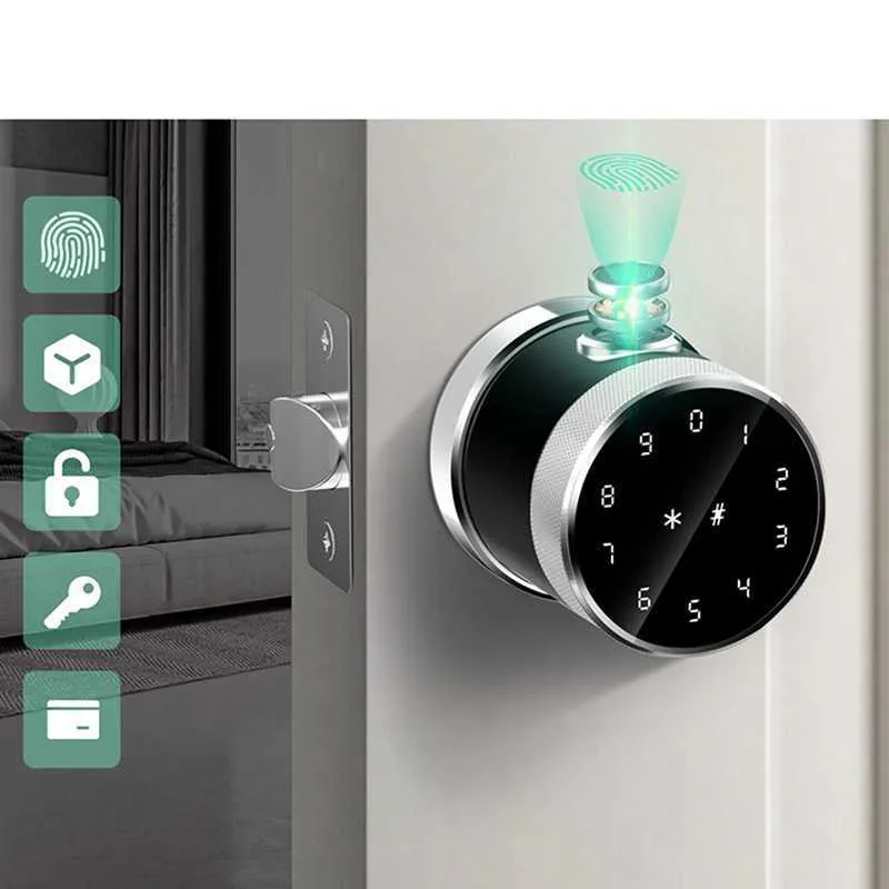 Biometric Fingerprint Keypad Digital Electronic Wifi Smart Door Lock - Bedroom Round Knob Door Lock with Door Handle