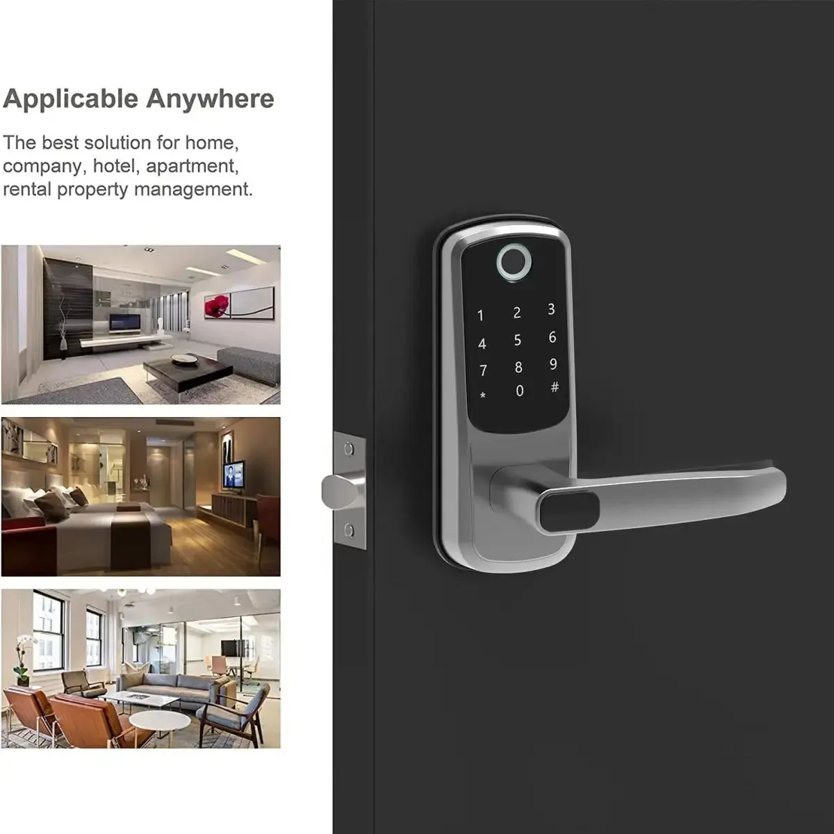 Wifi Electronic Smart Door Lock with Biometric Fingerprint, Password, Card and Key Unlock USB Emergency Charger