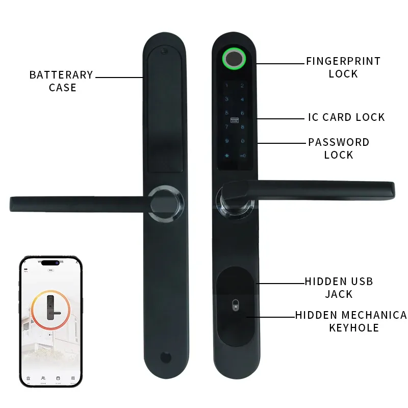 Width Slim Waterproof Smart Door Lock Sliding Aluminum Door Locks with Fingerprint, IC Card and Code, Smart Electronic Door Lock