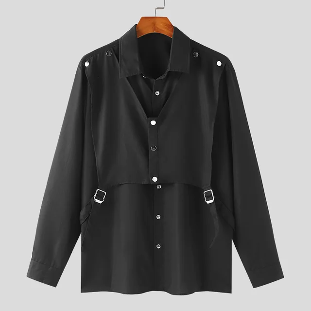 Men's Irregular Shirt Solid Lapel ...