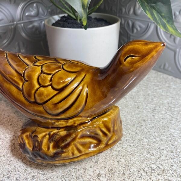 Vintage Pottery Brown With Pheasant Bird Figurine Glazed Dove Figurine Glazed Ceramic Bird