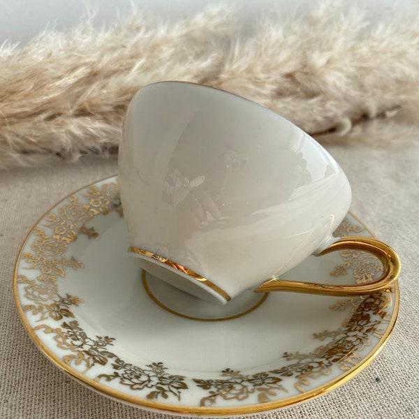 Vintage Bavarian Golden Teacup with Floral Design