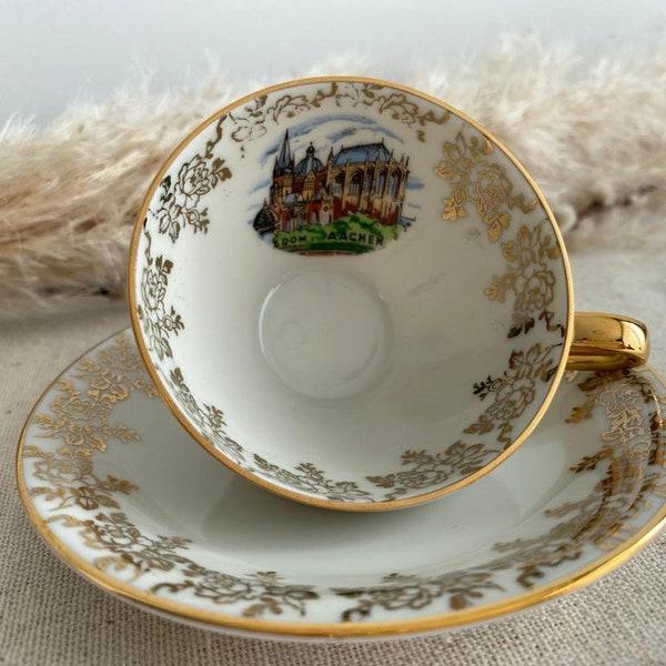 Vintage Bavarian Golden Teacup with Floral Design