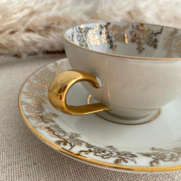 Vintage Bavarian Golden Teacup with Floral Design