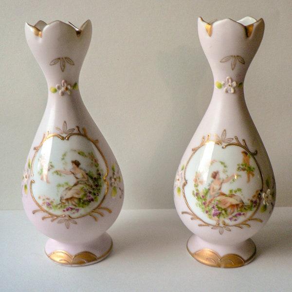 Pair Of Handpainted Vases With Cherubs