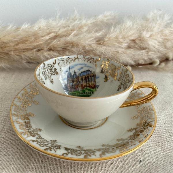 Vintage Bavarian Golden Teacup with Floral Design