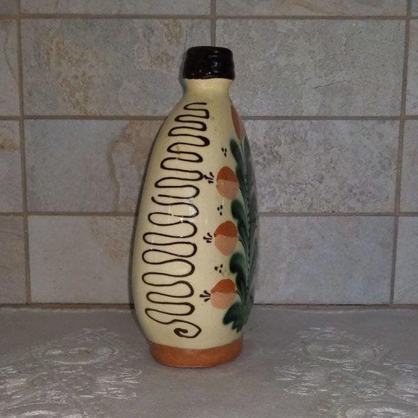 Characteristic Vintage Hand Painted Traditional Folk Pottery Flask