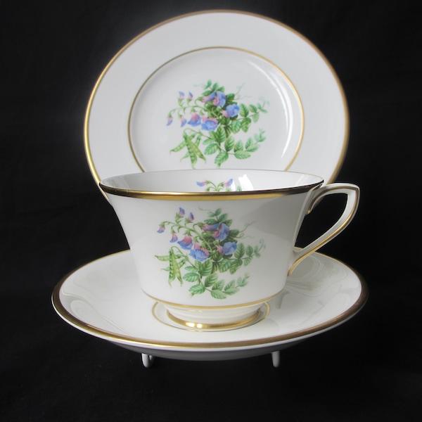 Royal Wedding Bone China Trio: Wild Vetch Flower Design with 22k Gold Trim