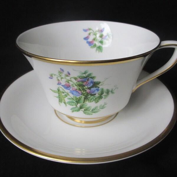 Royal Wedding Bone China Trio: Wild Vetch Flower Design with 22k Gold Trim