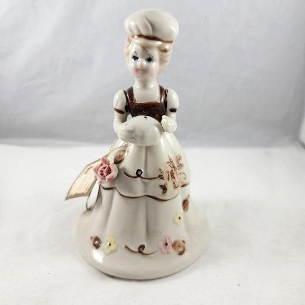 Handmade Porcelain Vintage Woman Figurine Holding A Pie