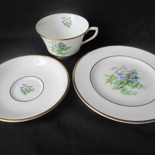 Royal Wedding Bone China Trio: Wild Vetch Flower Design with 22k Gold Trim