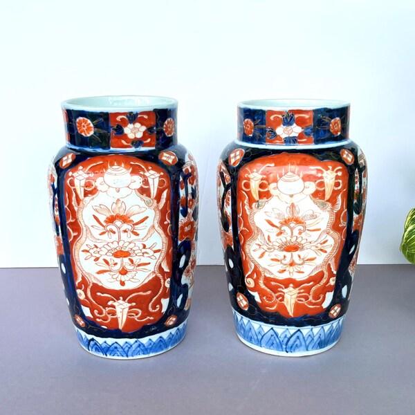 Vases, Hand Painted, Pair Of Imari Porcelain Vases