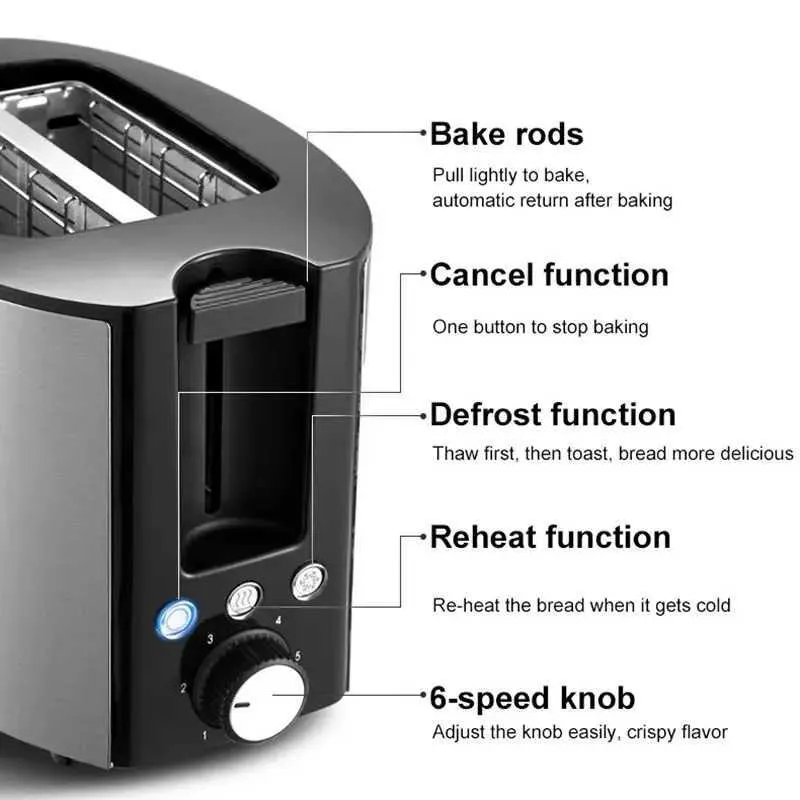 Bread rs Stainless Steel Bread Toaster Sand Waffle Bake Oven Multifunctional Breakfast r With Widened Bake Slot With Crumb Tray