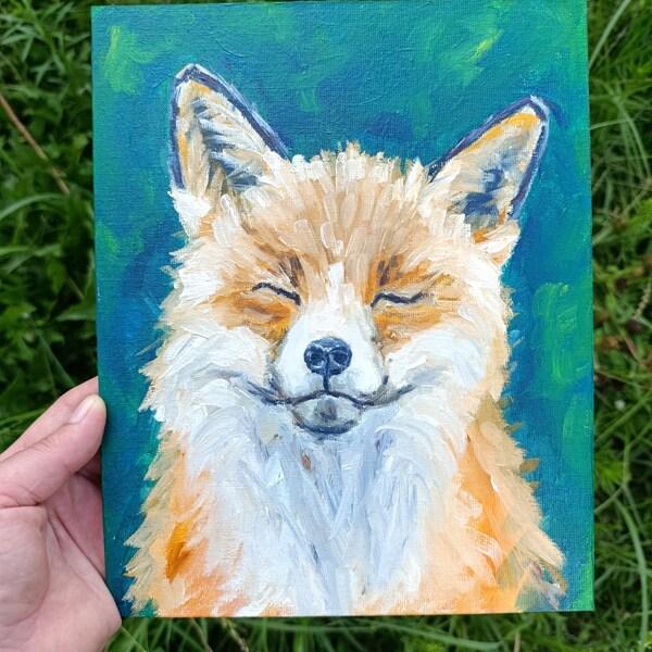 Fox Painting Forest Animal Original Art Wildlife Artwork Woodland Nursery Wall Art