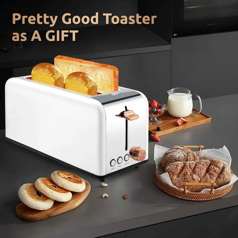 Bread r Toaster 4 Slices Wide Slots 2 Long Slots Toaster For Bagels Waffles And Toast 6 Levels Of Toasting