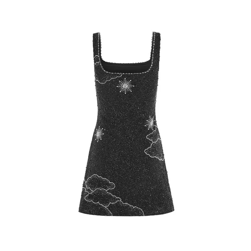 Casual Dresses Glitter Sequin Print Slit Mini Dress Women Chic U Neck Sleeveless A Line Bodycon Dress