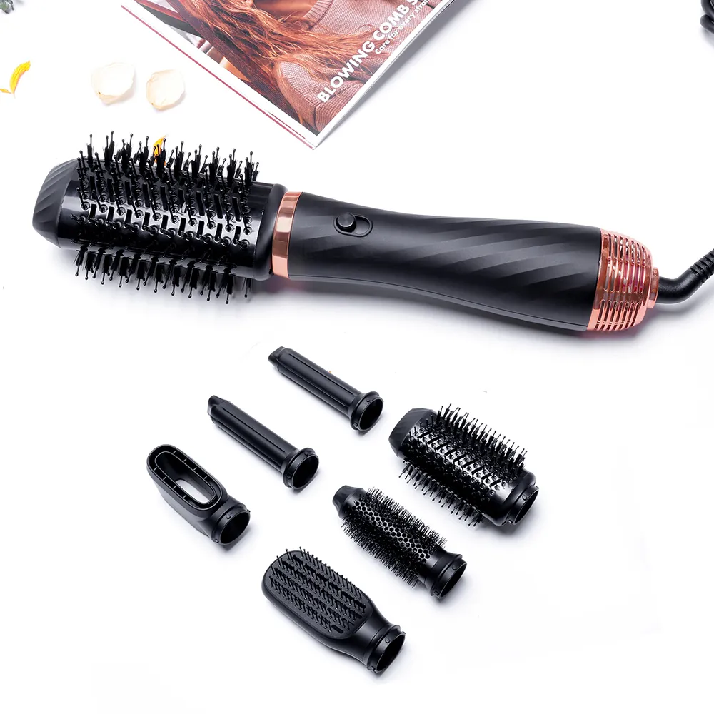 Professional 6 In 1 Hair Dryer Air Brush Automatic Curler Volumizer Curling Iron Hair Straightener Comb