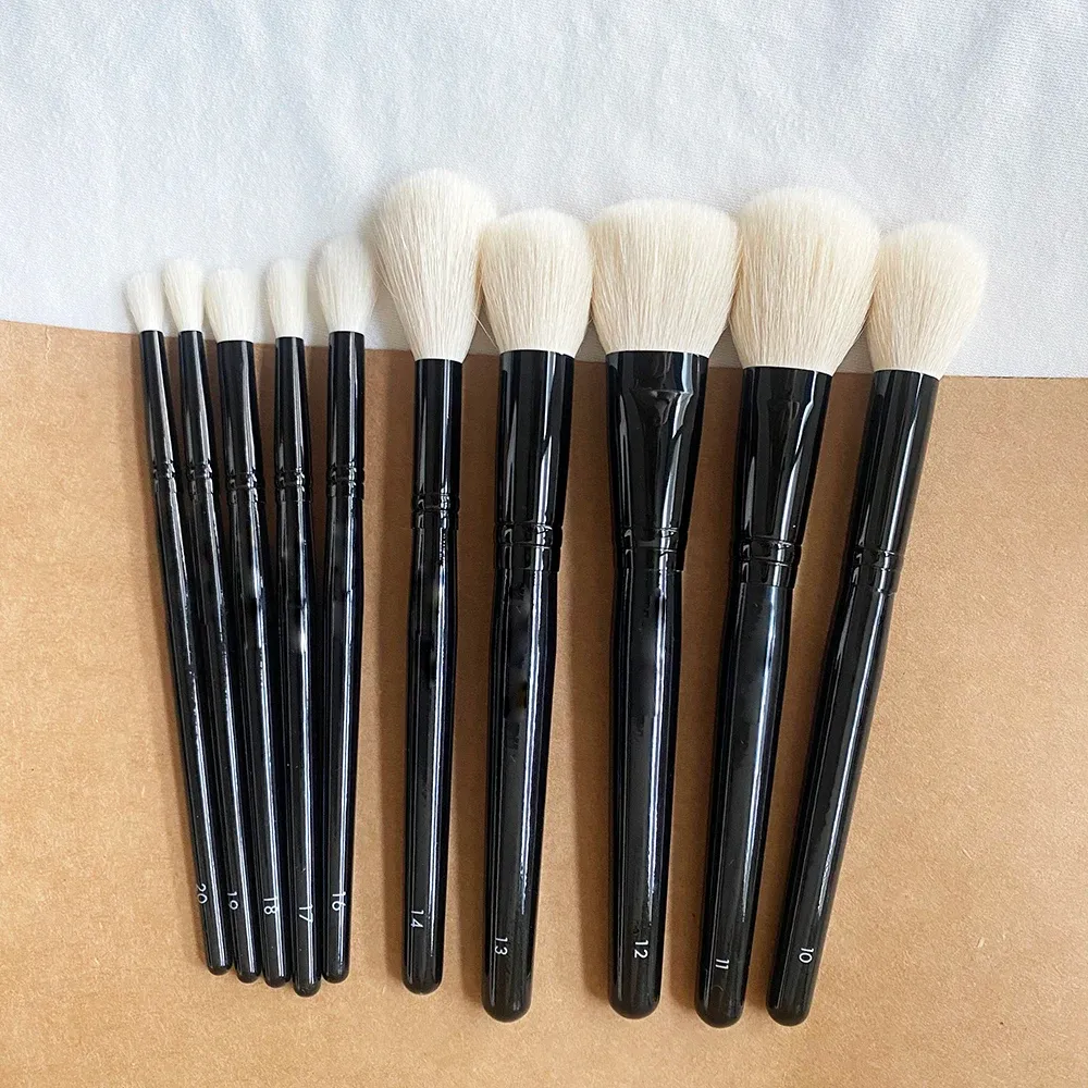 Face Makeup Brush Set 10pcs for Powder Cheek Highlight Sculpt Cream Foundation Eyeshadow with Natural Goat Hair