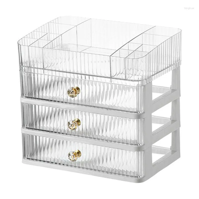 Boxes Storage Makeup Holder Large Capacity Portable Girl Transparent Bathroom Counter Organizer With 3 Drawers Cosmetics Rack