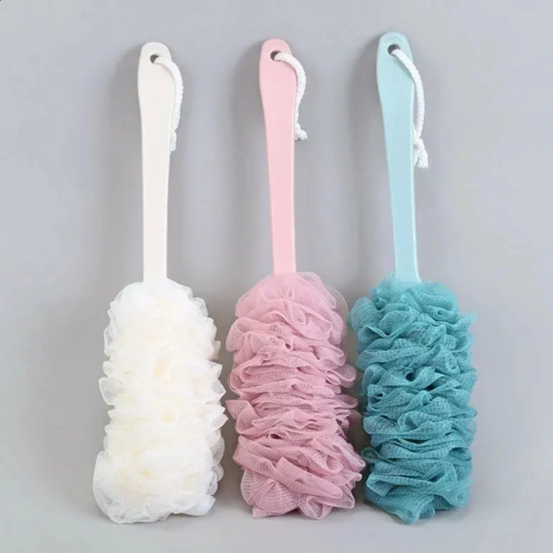 Long-Handled Bath Brush with Soft Mesh Scrub Puff ...