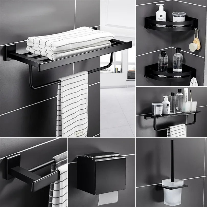 Black Bathroom Hardware Set with Towel Rack, Paper...