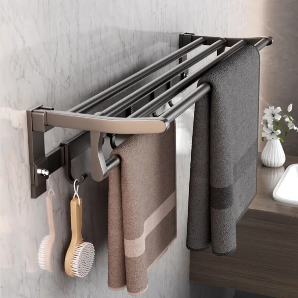 Space Aluminum Towel Rack with Movable Hooks, Wall...