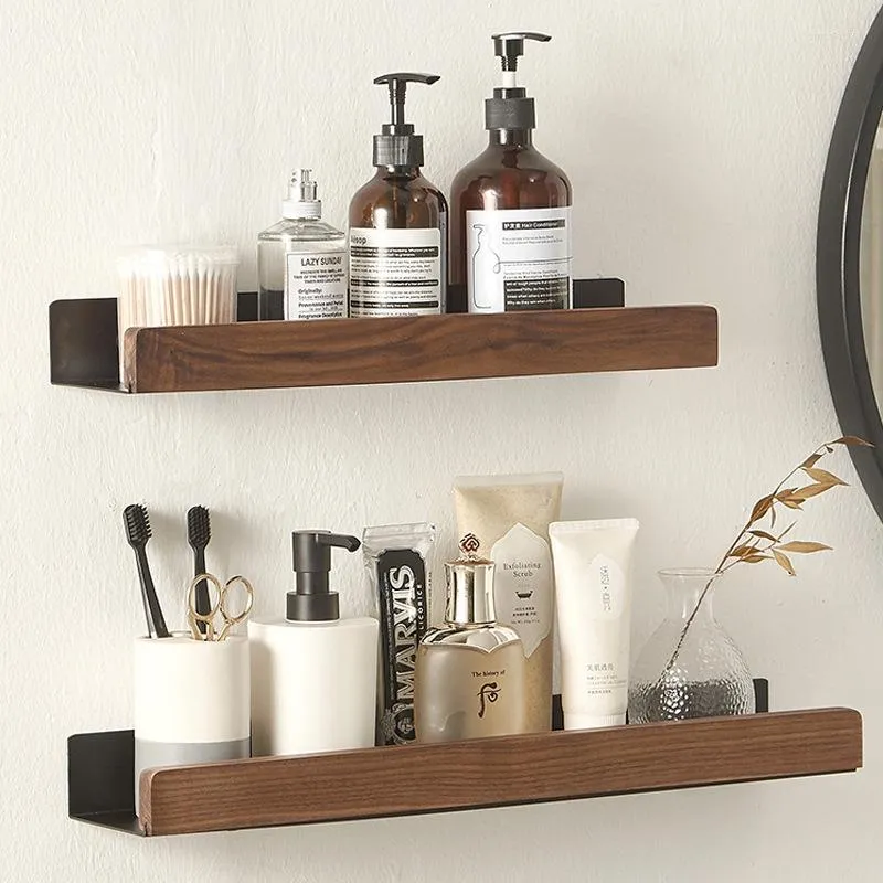 Walnut and Black Wood Bath Accessory Set for a Rustic yet Elegant Bathroom Decor