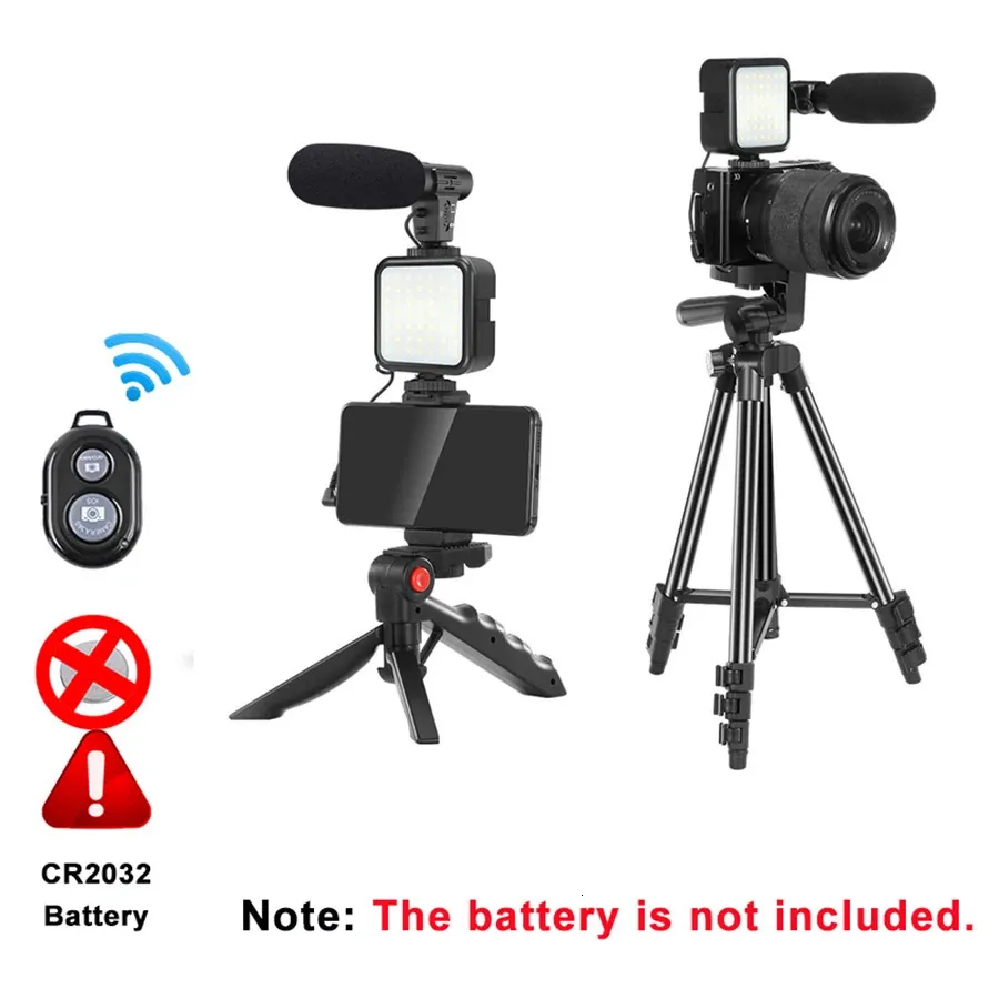 Tripod Portable Phone Camera Travel Tripod Kit With Microphone Led Light For Video Interview Live Streaming Stand