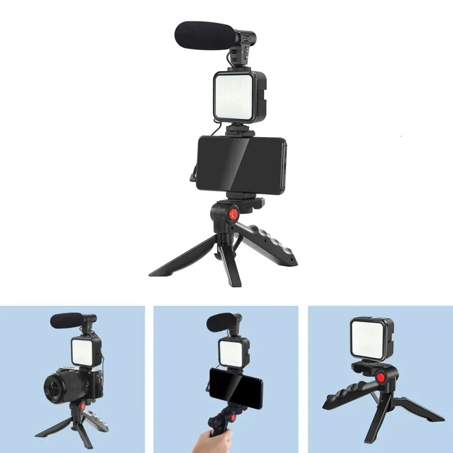 Tripod Portable Phone Camera Travel Tripod Kit With Microphone Led Light For Video Interview Live Streaming Stand