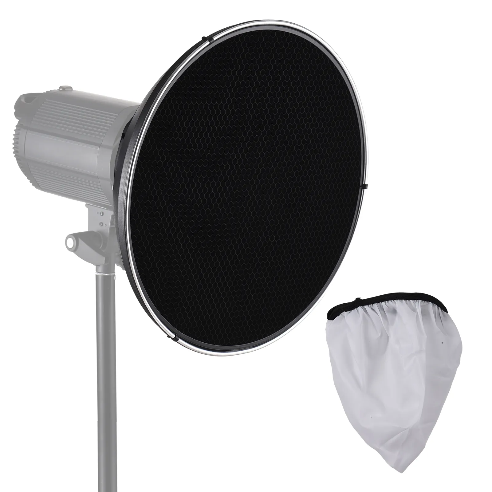 Standard Reflector with 60°Honeycomb Grid& Center Reflector Studio Strobe Flash Light