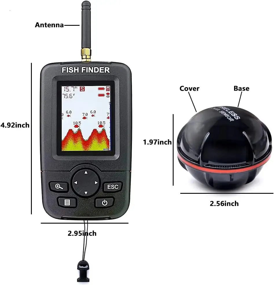 Wireless Sonar Fishing Alert, a Portable Fish Finder, an Underwater Echo Sounder and a Fishing Detector.