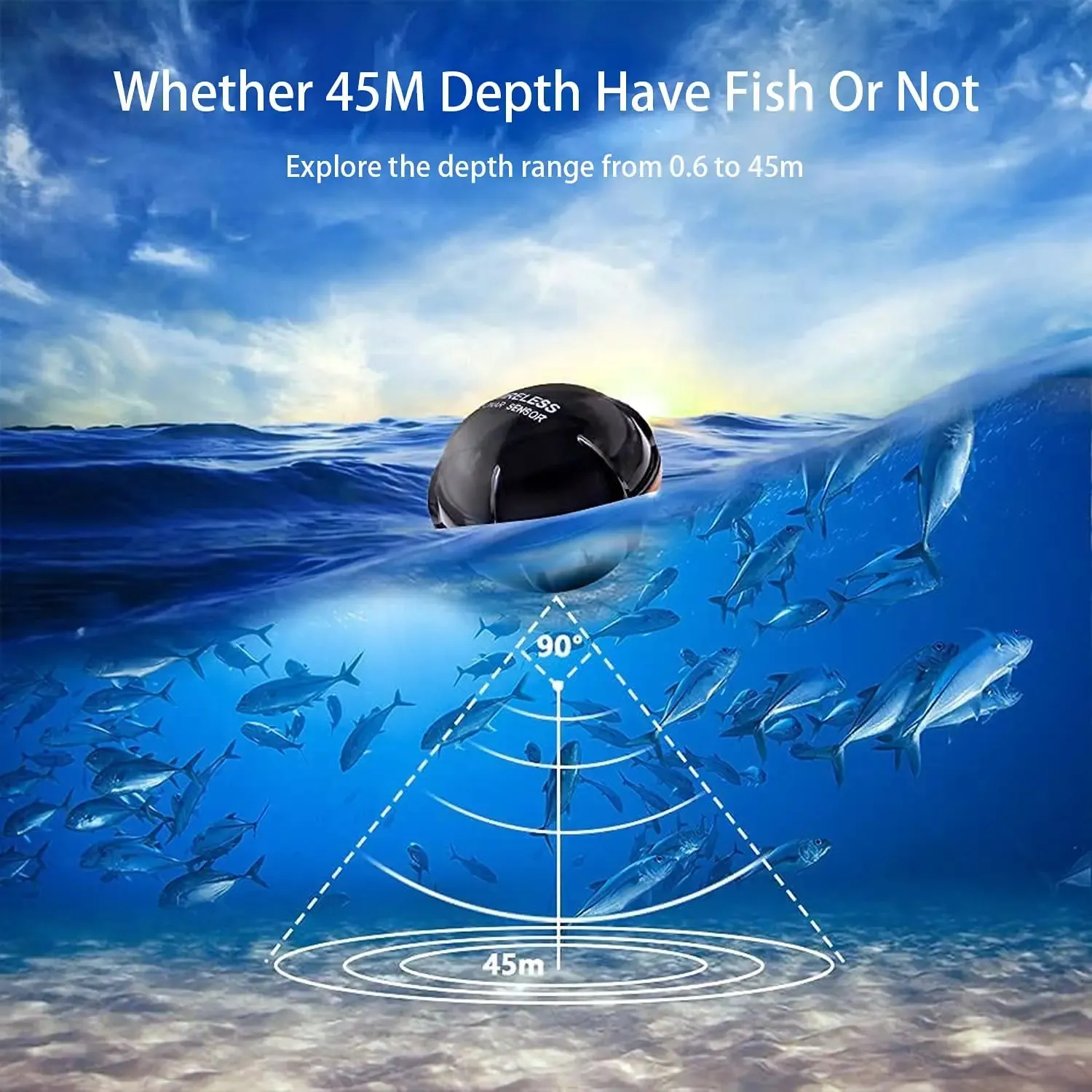 Wireless Sonar Fishing Alert, a Portable Fish Finder, an Underwater Echo Sounder and a Fishing Detector.