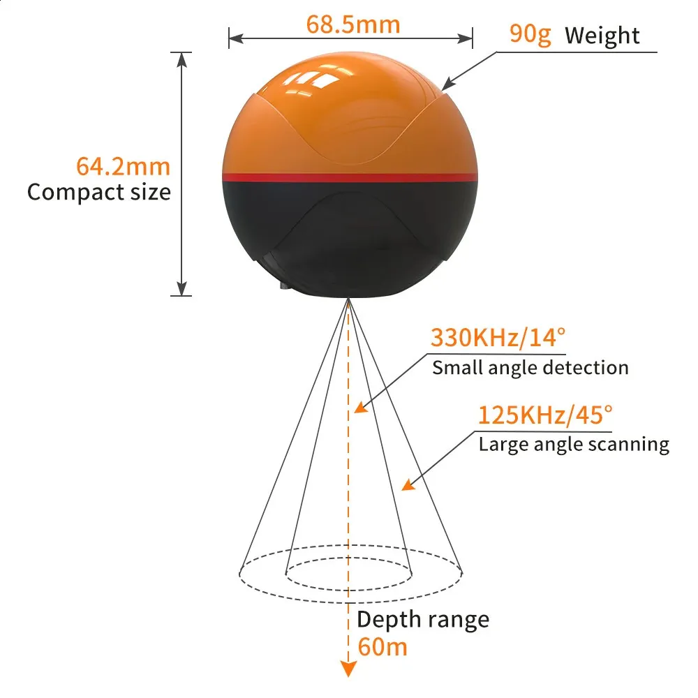 Erchang Wireless Fish Finder with Depth Echo Sounder, Dual Frequency Sonar Alarm and Transducer, Compatible with IOS and Android.