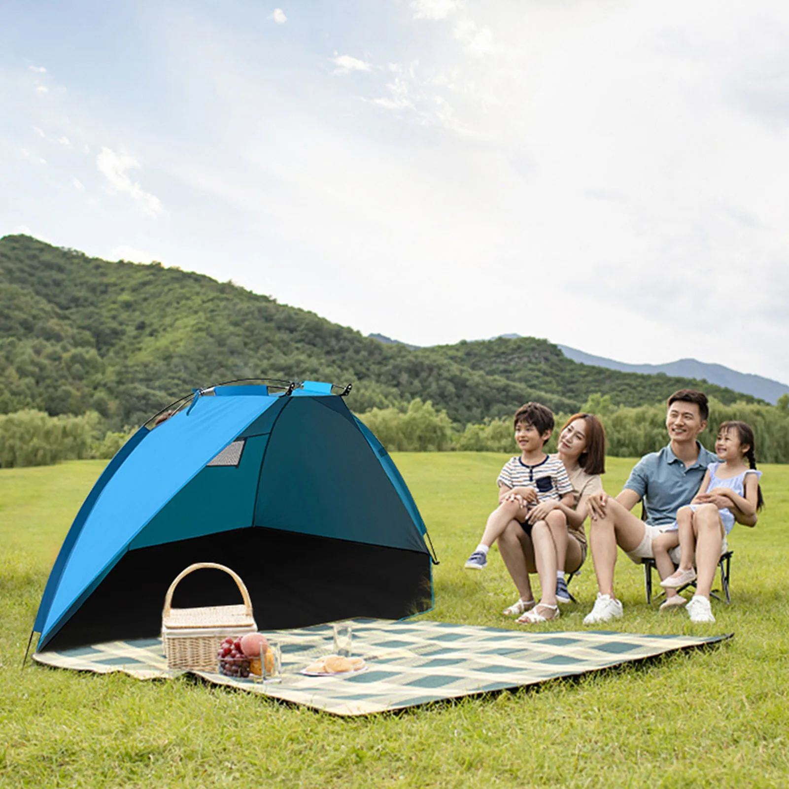 Lightweight Beach Camping Tent with a Large Space, Doubling as a Beach Umbrella with Automatic Sun Protection for Camping and Fishing.