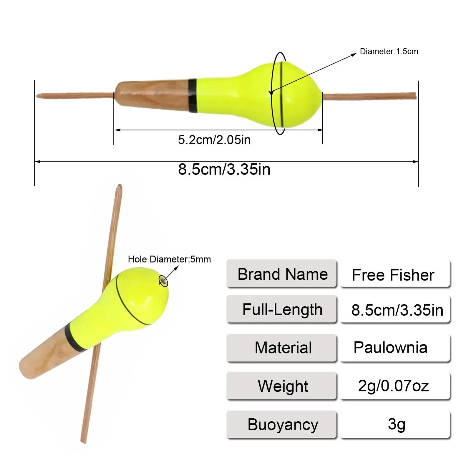 A Set of 10 Pcs Fishing Bobbers Made of Paulownia Cork Float and Balsa Wood, Suitable for Heavy Current, with Each Float Measuring 8.5cm/2g.