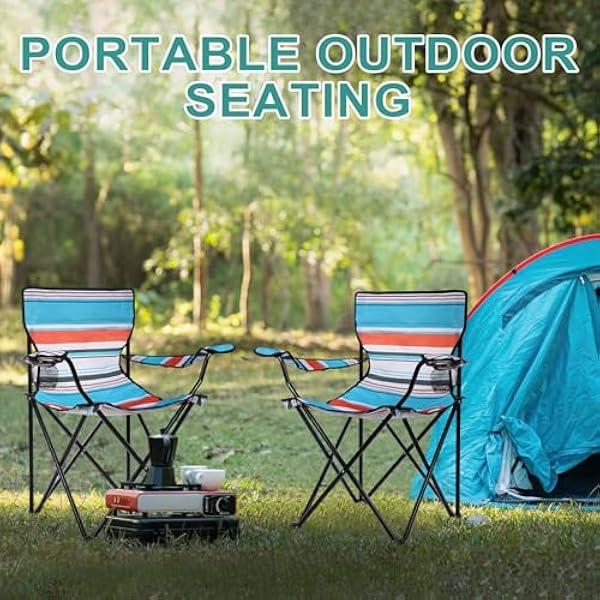 2 Pcs of Portable Folding Camping Chairs with Carrying Bags, Lightweight and Foldable, Outdoor Lawn Chairs with Cupholders, Ideal for Outside Sports Events and Fishing.