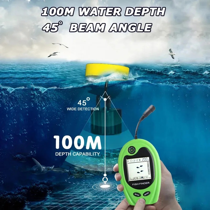 Portable Sonar Transducer with a 100M Lure Echo Sounder and Alarm, for Displaying Fishing Information in Lake and Sea Fishing.