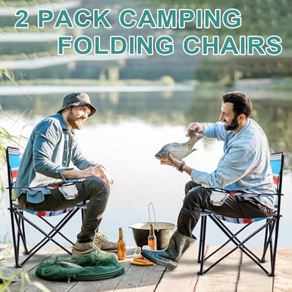 2 Pcs of Portable Folding Camping Chairs with Carr...