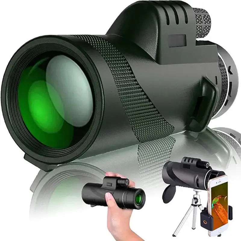 Powerful Monocular Binocular Telescopes with High Definition Zoom and Night Vision, Equipped with a Smartphone Holder, a Useful Tool for Hunting and Camping.