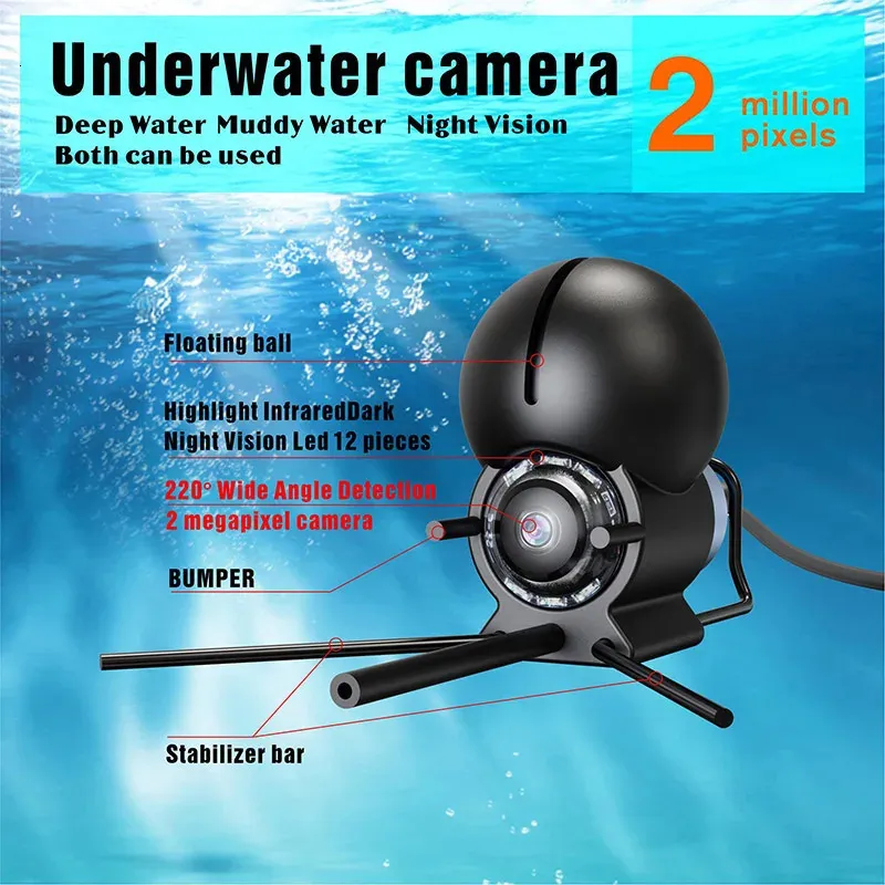 Fish Finder LCD 5 Inch Display Underwater 220° Fishing Camera Waterproof 1080P 16 Hours Endurance Night Vision