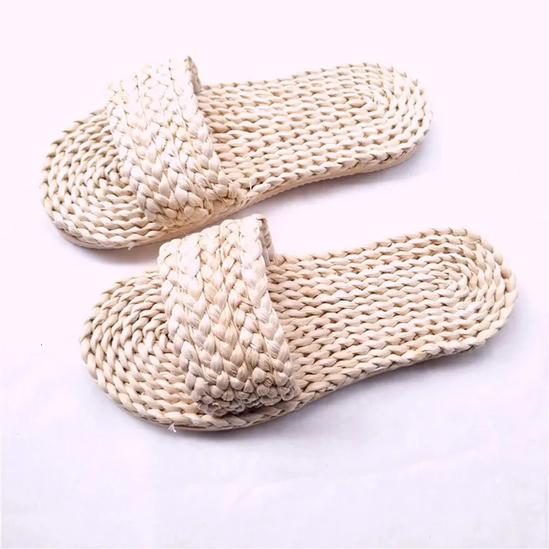 Summer Hand-Woven Straw Slippers for Women and Men: Indoor Couple Shoes