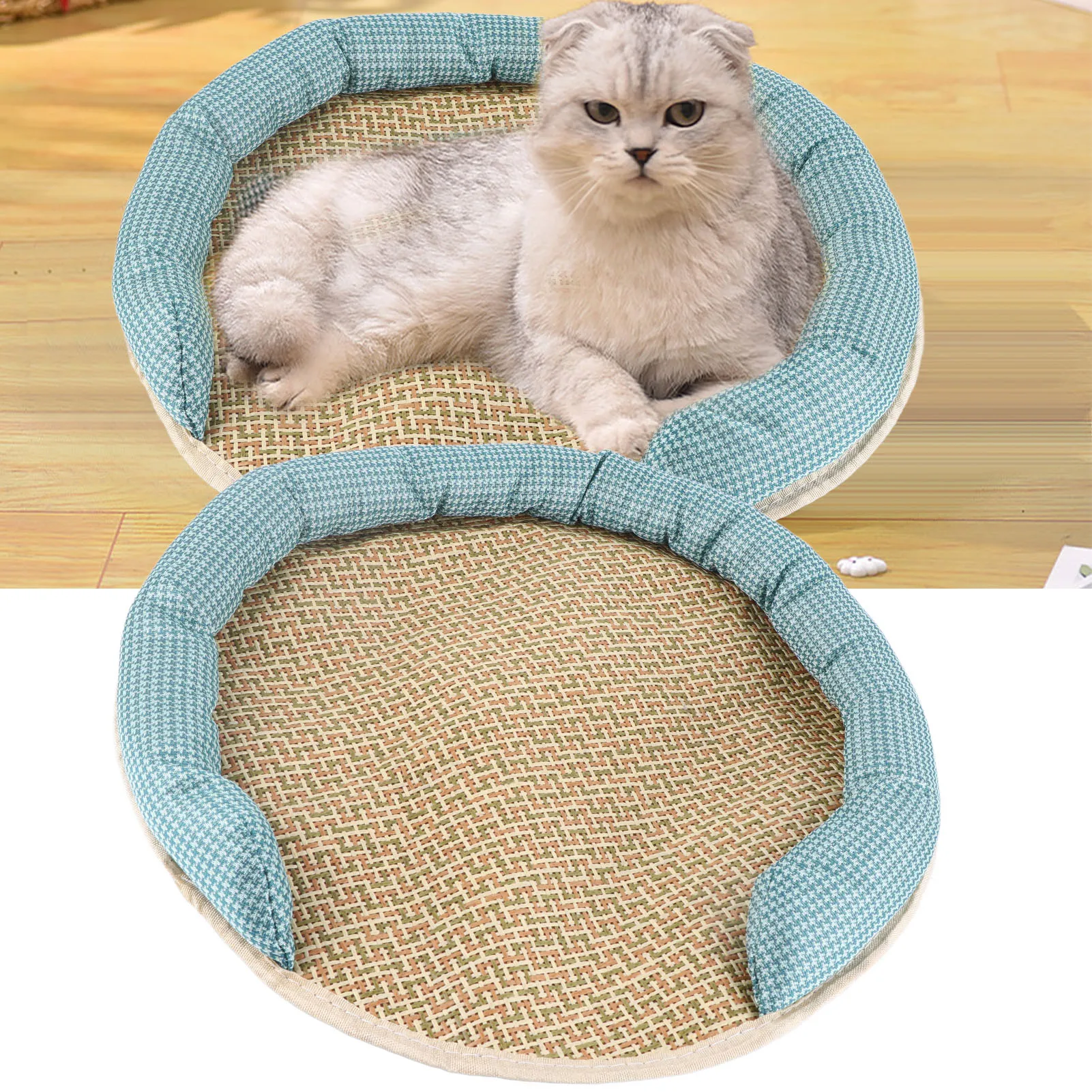 Summer Pet Cooling Mat: Waterproof, Breathable, Soft, and Comfortable Hand-Woven Rattan Pad for Indoor Cats